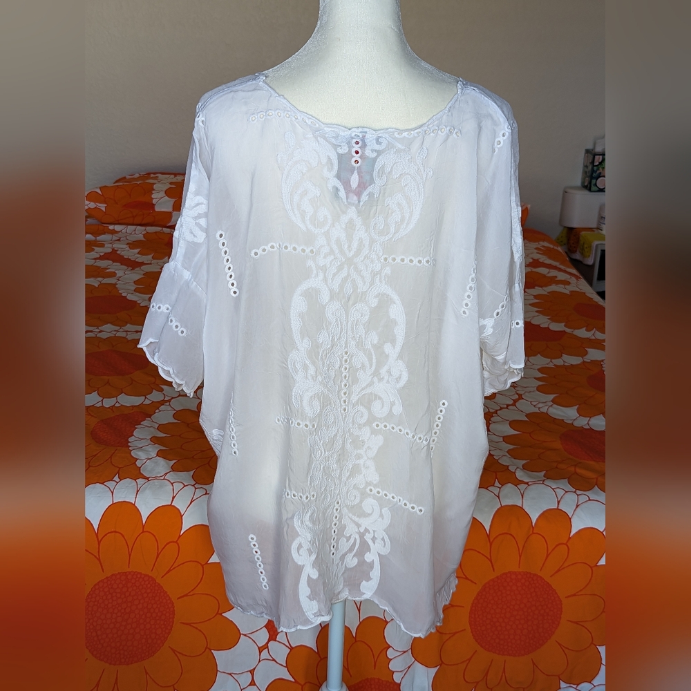 Johnny Was Demoran Eyelet Sheer Blouse - Picture 3 of 4